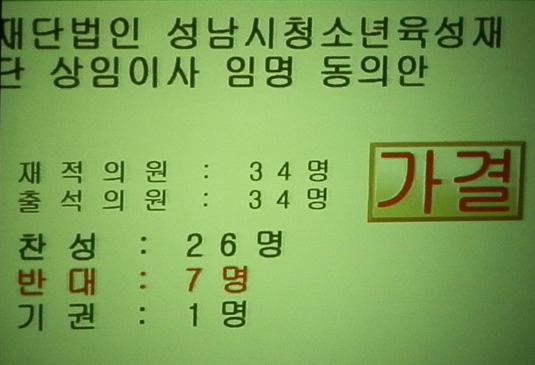▲염미연 성남시청소년육성재단 상임이사 임명동의안이  통과됐다.
